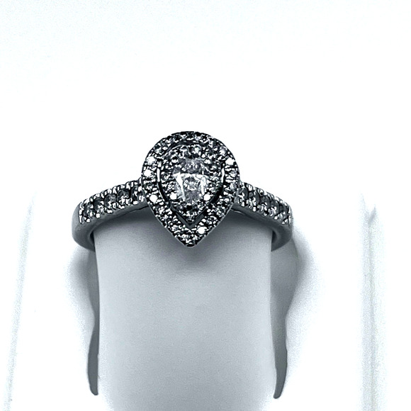 14KT White Gold Palladium Plated Pear Shaped Diamond Ring 3.94 Grams SZ 6-7/8 - Picture 1 of 15